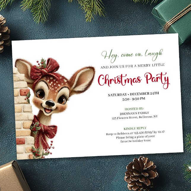 Lovely baby deer Christmas kids celebration  Invitation (Lovely baby deer Christmas kids celebration printable)