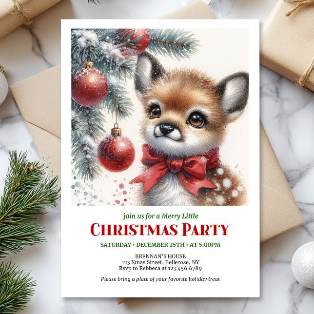Lovely baby deer snowy forest watercolor cosy  invitation (Lovely baby deer snowy forest watercolor cozy winter Christmas invitation

)