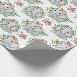Lovely Baby Elephant and Flowers Pattern For Kids  Wrapping Paper