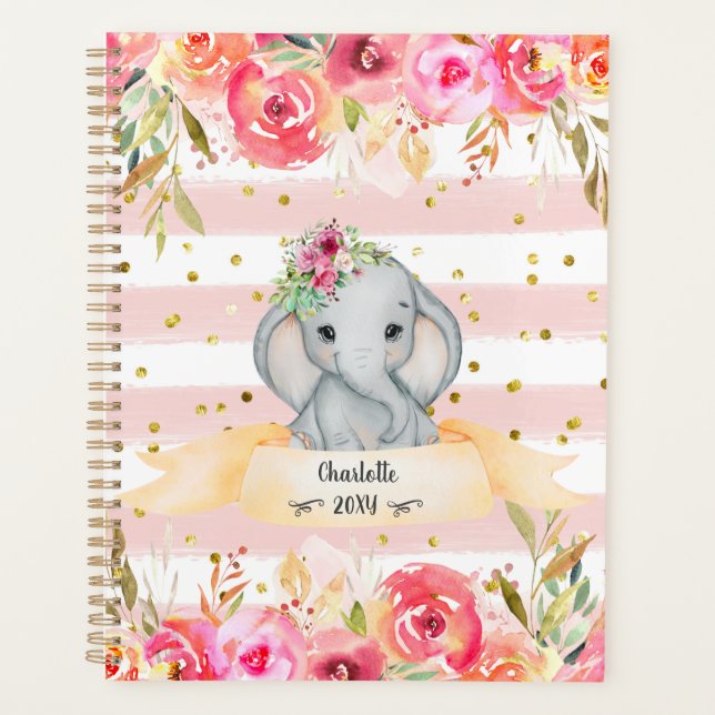 Lovely Baby Elephant Watercolor Illustration  Plan Planner (Front)
