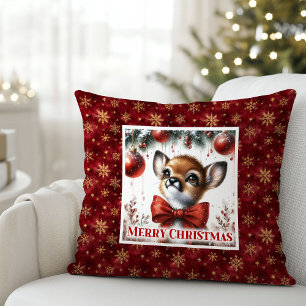 Lovely Baby Fawn Winter Scene Kids Room Decor Xmas Cushion