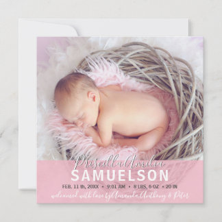 Lovely Baby Girl Birth Announcement Pink PHOTO