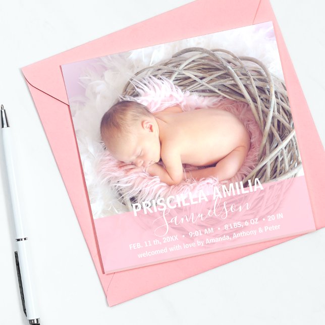 Lovely Baby Girl Birth Announcement Pink PHOTO (Creator Uploaded)