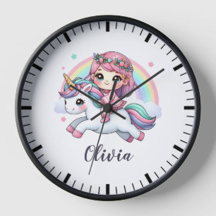 Lovely Baby Girl on Unicorn Clock