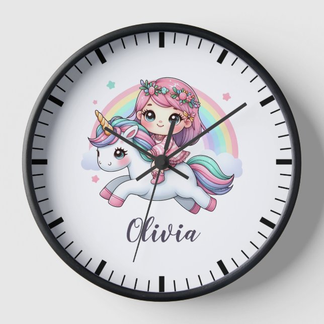 Lovely Baby Girl on Unicorn Clock (Front)