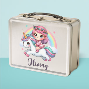 Lovely Baby Girl on Unicorn Metal Lunch Box