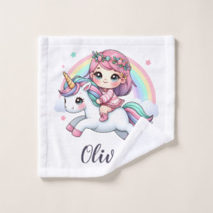 Lovely Baby Girl on Unicorn Wash Cloth