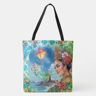 Lovely Bali Dancer and Tropical Pattern Tote Bag