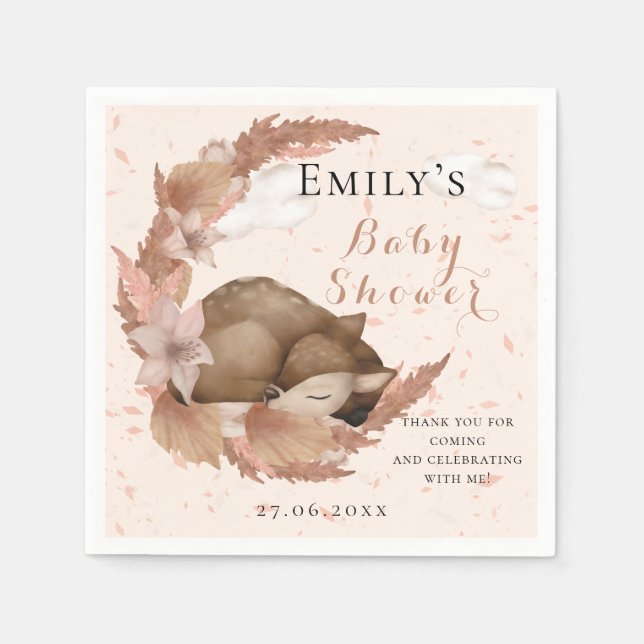 Lovely Bambi & Flowers Pastel Pink Baby Shower Nap Napkin (Front)