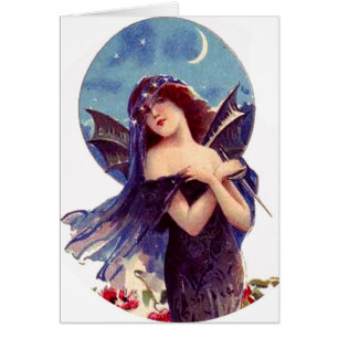Lovely Bat Fairy Lady Vintage Art Nouveau Add Text