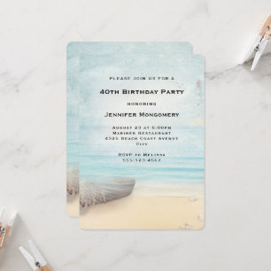 Lovely Beach Scene with Boat & Lighthouse Birthday Invitation