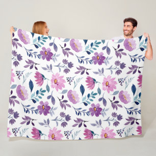 Lovely beautiful botanical Purple and white Fleece Blanket