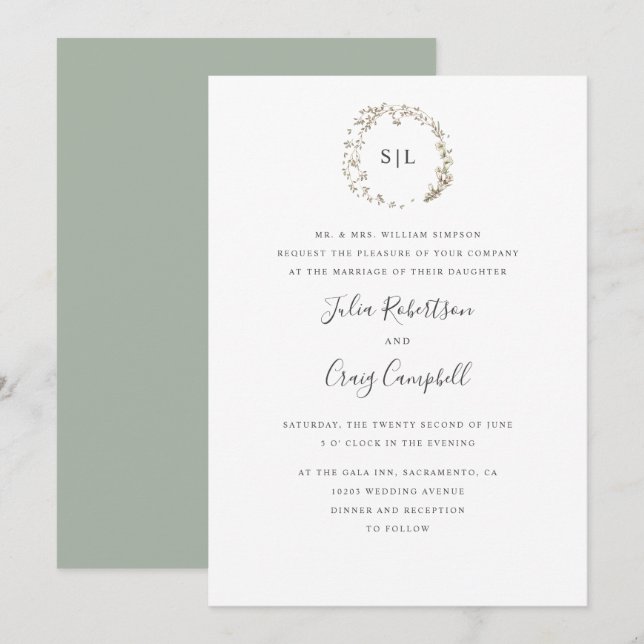 Lovely BellFlowers formal monogram wedding Invitation (Front/Back)