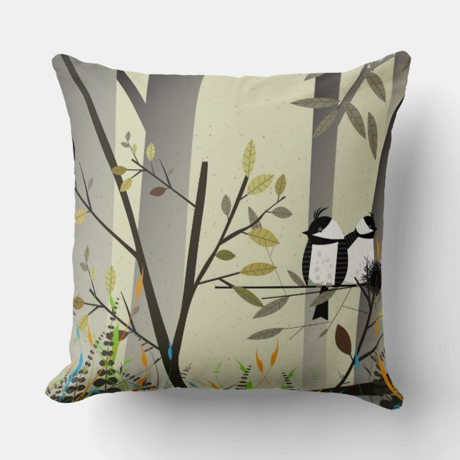 Lovely Bird Couple Throw Pillow (Front)