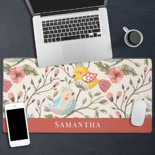 Lovely birds floral with name desk mat