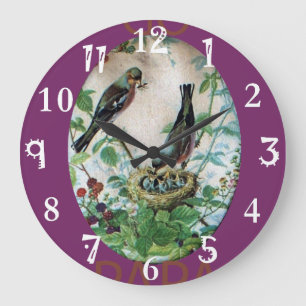 Lovely Birds Go Papa Time simple basic needs  Large Clock