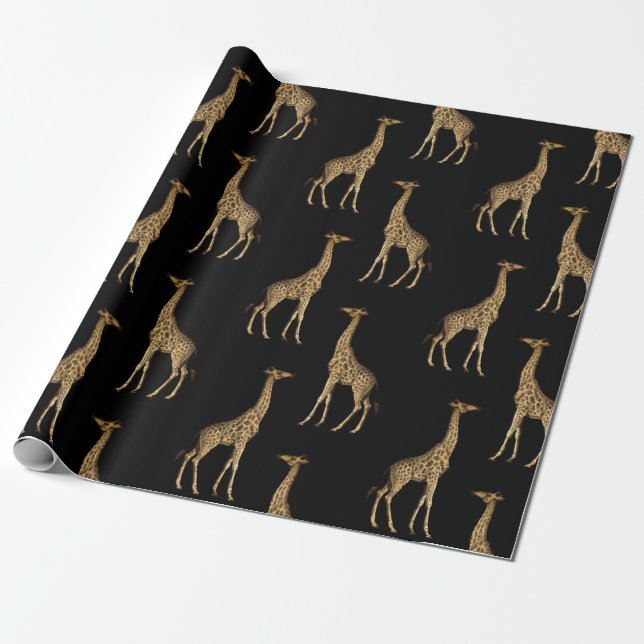 Lovely Black and Gold Giraffe Design Wrapping Paper (Unrolled)