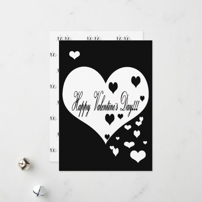 Lovely  Black and White Hearts XOXO   Holiday Card (Front/Back In Situ)