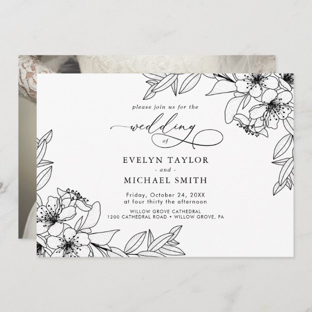 Lovely  Black Calligraphy Invitation (Front/Back)