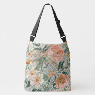 Lovely Blooming Peach Flowers and Leaves, Pattern Crossbody Bag