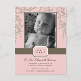 Lovely Blossoms Baby Birth Announcement (Pink) Postcard