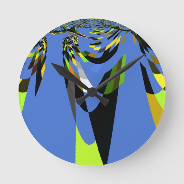 Lovely Blue African Tribal Motif Pattern Art Print Round Clock (Front)