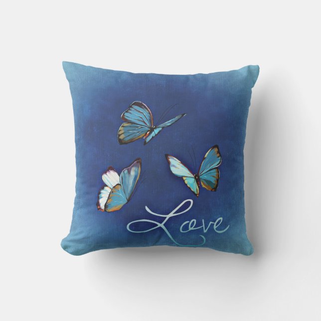 lovely Blue Butterflies Valentine's Day Pillow (Front)