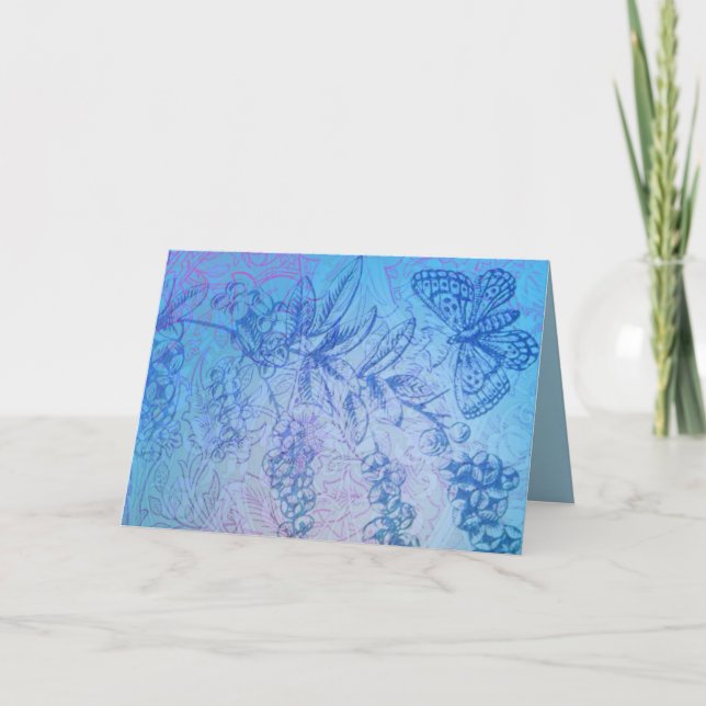 Lovely Blue Butterfly & Berries note card (Front)