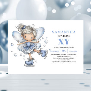 Lovely Blue Fairy Girl 4th Birthday Magical invite