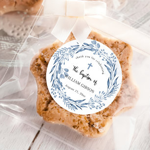 Lovely Blue Florals Baptism Classic Round Sticker