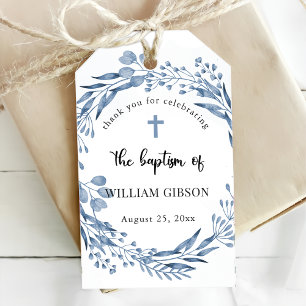Lovely Blue Florals Baptism Gift Tags
