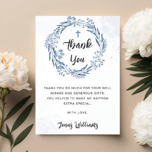 Lovely Blue Florals Baptism Thank You Card