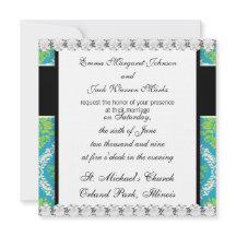 lovely blue lime green and cream ornate damask