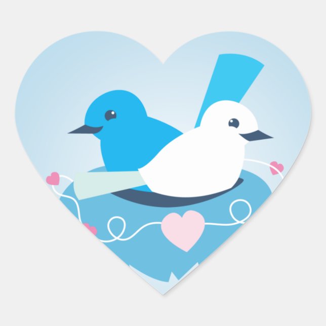 Lovely Blue love birds wren white Heart Sticker (Front)