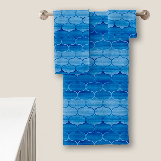 Lovely Blue Watercolor Ogee Pattern Towel Set (Lovely Blue Watercolor Ogee Pattern Towel Set in situ)