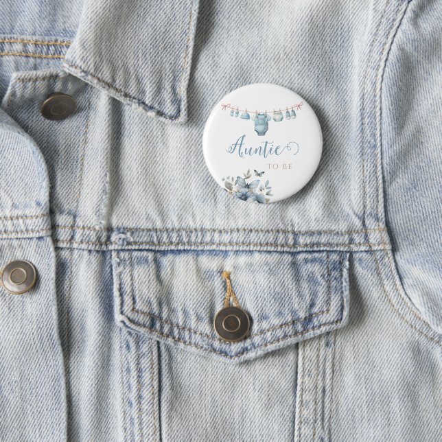 Lovely Blue Whimsical Baby Clothes Auntie Badge (In Situ)