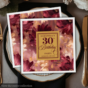 Lovely Blush Burgundy Gold Boho 30th Birthday Napkin