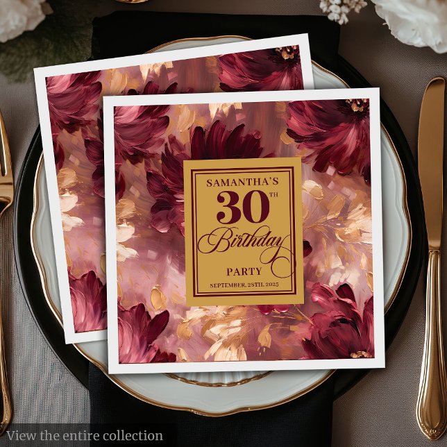Lovely Blush Burgundy Gold Boho 30th Birthday Napkin (Lovely Blush Burgundy Gold Boho 30th Birthday Napkins)