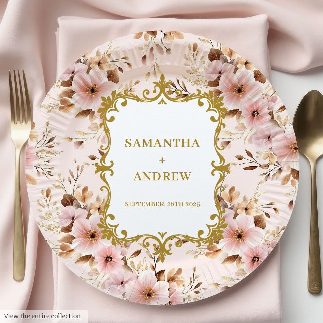 Lovely Blush Gold Wedding Paper Plates (Lovely Blush Gold Wedding Paper Plates)