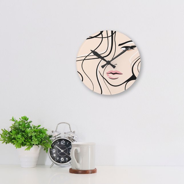 Lovely blush pink female face round clock (Creator Uploaded)