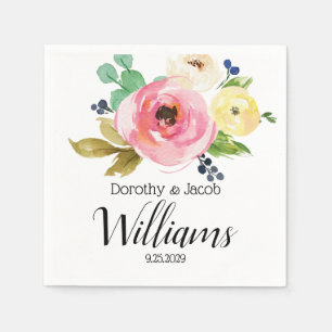 Lovely Blush Pink Peony Bouquet Boho Wedding Napkin