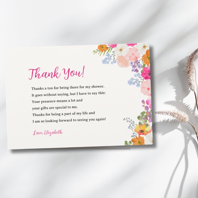 Lovely Bohemian Meadow Bridal Shower Thank You Card (Creator Uploaded)