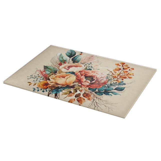 Lovely boho fall bouquet cutting board (Corner)