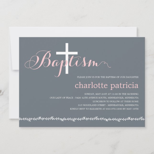 Lovely Border Baptism Invitation - Pink (Front)