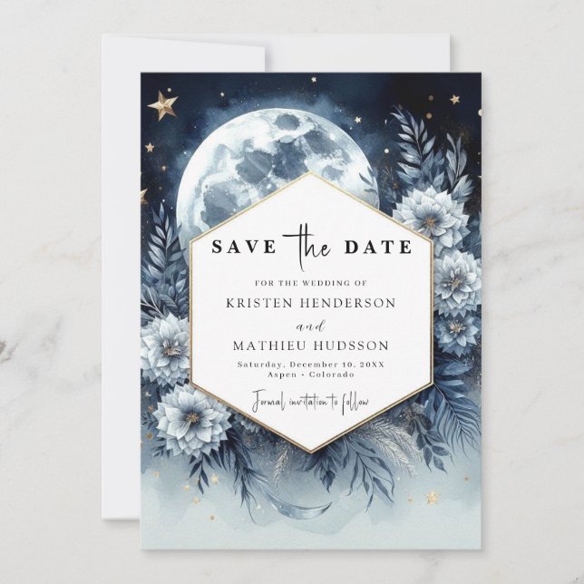 Lovely Botanical Moonlit Wedding Save The Date (Front)