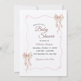 Lovely Bow Baby Shower Invitation