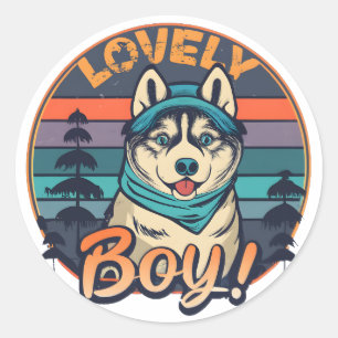 Lovely Boy Cool Vintage Retro Husky Puppy Classic Round Sticker