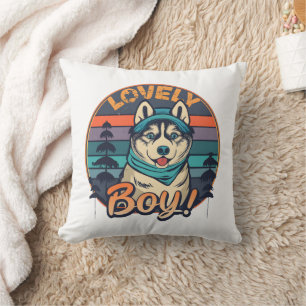 Lovely Boy Cool Vintage Retro Husky Puppy Cushion