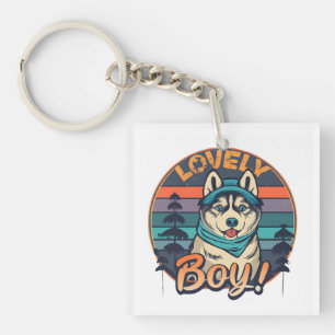 Lovely Boy Cool Vintage Retro Husky Puppy Key Ring