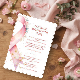 Lovely Breast Cancer Pink Ribbon Heart Floral MH26 Invitation